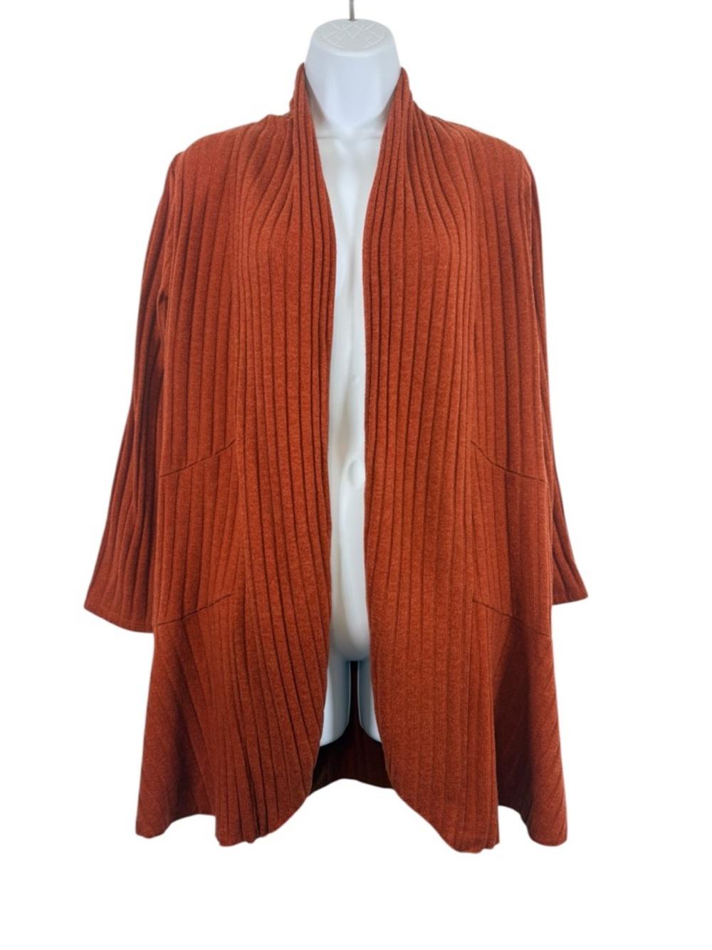 Carol Rose Ribbed Knit Cardigan Rust Orange Open Front  SzM Cozy Cabincore